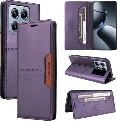 Produktbild von Handyhülle für Xiaomi 14T Pro Hülle, Leder Flip Wallet Kartenfach Stand Schutzhülle Lila