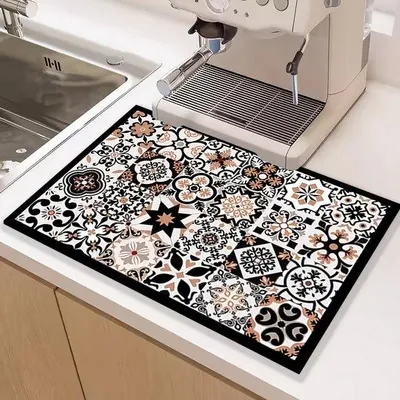Obrázek produktu pro Protiskluzová kuchyňská rohož z křemeliny, 40 × 50 cm, vzor s kávovými zrny, omyvatelná