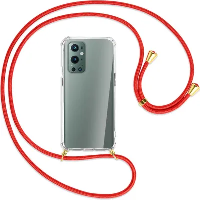 Produktbild von Handykette Backcover-Schutzhülle mit Band (Metall goldfarben) für OnePlus 9 Pro - rot