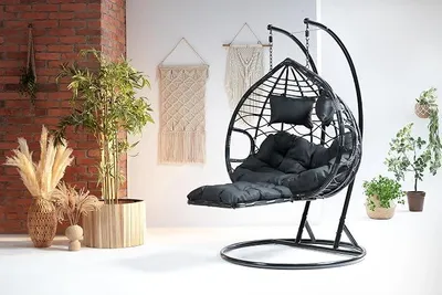 Imagen del producto de Sillón colgante para dos personas, con estructura para jardín, terraza o uso en exteriores, color , y reposapiés ajustable