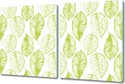 Produktbild von Glas-Herdabdeckplatte Glaskeramikkochfeld-Abdeckung Spritzschutz - 2x 40x52 cm - Blätter Weiß-grün