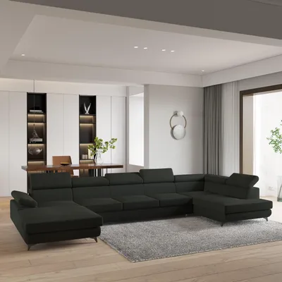Produktbild von Masseno Ecksofa MONTIVA mit Schlaffunktion U-Form, Sofa mit Bettkasten, Wohnzimmersofa, Couch, Soffa, Bettsofa, Couchgarnitur- Schwarz, MONOLITH 95