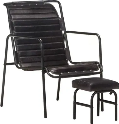 Produktbild von The Living Store Relaxsessel mit Fußhocker Schwarz Echtleder