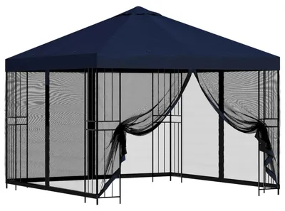 Image de Kiosque de jardin vidaXL avec parois latérales, 3 x 3 m, bleu