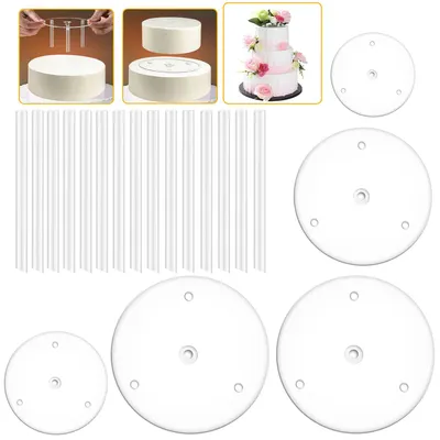 Tortenplatten-Set 5-teilig 9–20 cm mit 15 Stützstäben