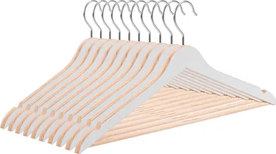 Produktbild von 10x Kleiderbügel Holz Stabile Holzkleiderbügel Holzbügel Natur Weiß PAFEN ®