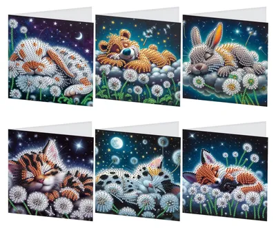 Diamond Painting Wenskaarten Set, 6 Stück mit Umschlägen, Geburtstagskarte