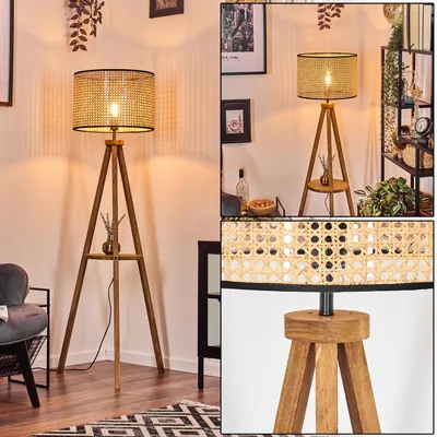 Produktbild von Casalina Stehlampe aus Holz/Wiener Geflecht/Rattan in Natur/Schwarz, Boho-Style