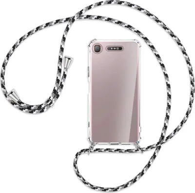 Produktbild von Handykette Backcover-Schutzhülle mit Band (Metall silberfarben) für Sony Xperia XZ1 - schwarz/grau/weiß