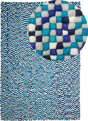 Zdjęcie produktu dla BELIANI Dywan niebiesko-biały wełniany 160 x 230 cm prostokątny z filcowych kulek