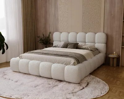 Obrázok produktu pre BESILIO Čalúnená posteľ bouclé 120x200 Chicago - hrubá pena, úložný priestor a rošt - Béžová