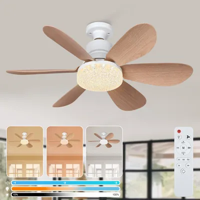Image de ventilateur de plafond 40W avec éclairage et télécommande E27 3 Température de couleur Variable 3 Vitesse du vent Lampe de ventilateur, Marron