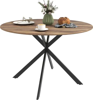 Image de Table ronde - Style industriel - Table de cuisine - Table à manger - Bureau - Diamètre 120 cm - Structure en acier en forme de "X"