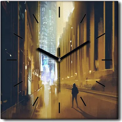 Produktbild von Coloray Uhr auf Leinwand 30x30 cm Wand Uhr Dekoration Wohnzimmer Segeltuch schwarze Hände -Stadt Street Night.