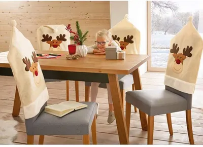 Obrázok produktu pre 4 kusy kryt stoličky Otec Vianoc klobúk výšivka los kryt stolička Santa Claus Vianočné Otec Vianoc kryt Dec