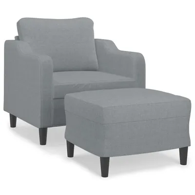 Produktbild von vidaXL Sessel mit Hocker Hellgrau 60 cm Stoff