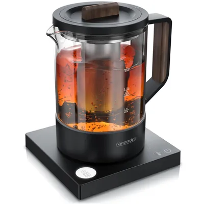 Obrázok produktu pre Arendo kanvica s nastavením teploty, sklenená čajová kanvica, 1 l, 800 W, nerezové sitko na čaj, 40-100 °C, 360° základňa, cool-touch rukoväť, bez BPA, NAMI