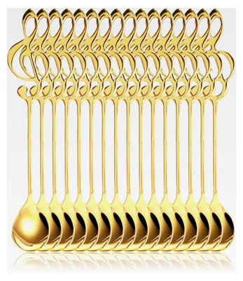 Produktbild von 16 Stück Kaffeelöffel in Musiknotenform, Gold, Edelstahl, dekorativ für Musiker, geeignet für Kaffee, Tee, Dessert