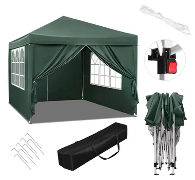 Produktbild von Faltpavillon - Gartenpavillon 3 x 3 m - Wasserdicht - UV-Schutz - Oxford-Gewebe - Eisenrahmen - Tragetasche - Grün