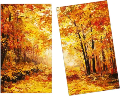 Produktbild von Spritzschutz Herdabdeckplatte Schneidebrett aus Glas Herbstwald 2-Teilig (60x52cm)