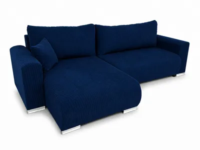 Produktbild von Ecksofa MEGAN mit Schlaffunktion und Bettkasten im Cordstoff Zoom 13 Blau, KI-generiertes Bild