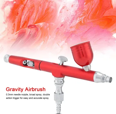 Obrázok produktu pre Dual Action Gravity Feed Airbrush Gun 0,3 mm Spray Art Paint Tattoo Nail Tool Kit (Red)