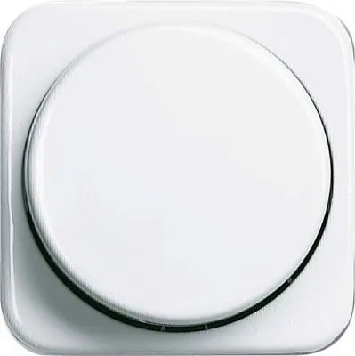 A close-up studio shot of a white dimmer switch.
