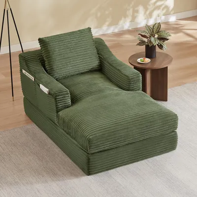 Produktbild von okwish 2-in-1 Einzelsofa mit Armlehnen und Rückenlehne, Loungesessel mit Schlaffunktion, zweilagiges Design, Cord, Grün