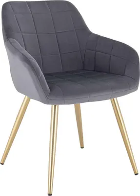 Produktbild von Happyment Luxe Esszimmerstühle – Samt Grau/Gold – Mit Armlehnen – Wohnzimmer- und Küchenstuhl – Kuipstuhl – 1 Stück – Sitzhöhe 47cm