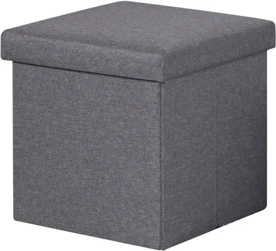 Produktbild von Sitzwürfel aus Leinen mit Stauraum, 30x30x30 cm, grau – faltbarer Hocker mit Polsterung und Deckel für Wohnzimmer, Schlafzimmer und Flur