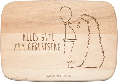 Produktbild von Mr. & Mrs. Panda Holzschneidebrett Igel Luftballon - Transparent - Geschenk, Frühstücksbrettchen, Frühstücksbrett, schneidebrettchen, Schneidebrett, Happy Birthday