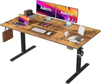 Productafbeelding van Verstelbaar bureau, 160 x 80 cm | Elektrisch verstelbaar bureau met 2 geheugenfuncties, sta bureau met een tafelblad in vier delen, computerbureau, bruin