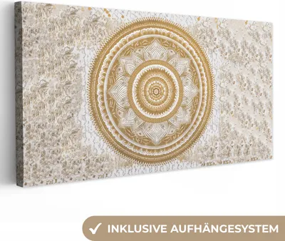 Obrázek produktu pro OneMillionCanvasses® - Plátno - Mandala - Květiny - Zlatá - Bílá - Design, nástěnný obraz, nástěnné dekorace, obrázky do obývacího pokoje, 40x20cm