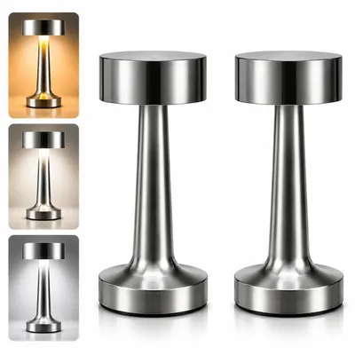 Produktbild von 2x Tischlampe, kabellose dimmbare Tischlampe, metallene LED-Tischlampe, Touch-Leselampe mit Augenschutz, USB-aufladbar, warmweiß, silber