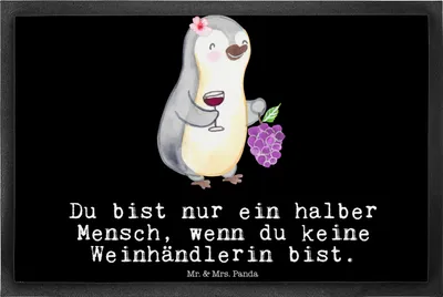 Produktbild von Mr. & Mrs. Panda fußmatte Weinhändlerin Herz 40 x 60 cm - Schwarz - Geschenk, Schuhabstreifer, Gummimatte, Schmutzfänger, Türvorleger, Schmutzmatte