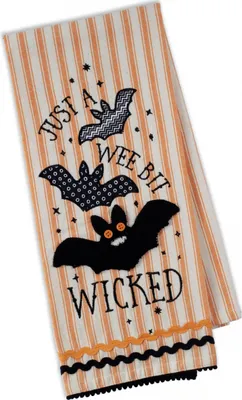 Produktbild von Gestreiftes Halloween Geschirrtuch mit Wicked Fledermaus Motiv