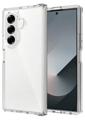 A clear protective case for a Samsung Galaxy Z Fold7 5G phone is shown, with the phone partially visible inside.