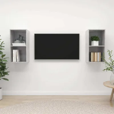 Produktbild von The Living Store TV-Wandschränke 2 Stk. Betongrau Holzwerkstoff