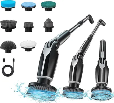 Obrázek produktu pro elektrický rotační kartáč 9 v 1 s 9 kartáčovými hlavami, bezdrátový čisticí kartáč, teleskopická rukojeť, 4 nastavitelné úhly, vodotěsný sprchový kartáč IPX7 pro domácnost, koupelnu, kuchyň, auto