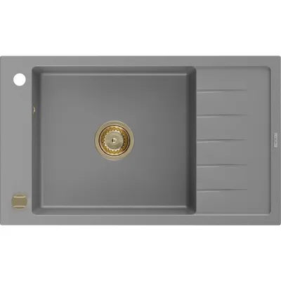 Obrázek produktu pro Mexen Elias 1-miskový granitový dřez s odkapávačem 795 x 480 mm, Šedá, sifon Zlatá - 6511791005-71-G