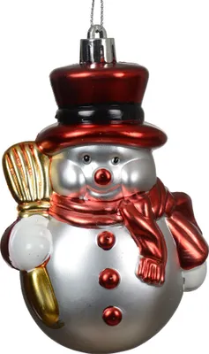 Produktbild von Christbaumschmuck Kunststoff 7cm Schneemann Figur Weiß / Rot