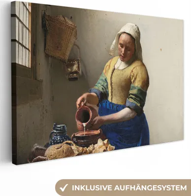Produktbild von MuchoWow® - Leinwandbilder - Das Milchmädchen - Gemälde von Johannes Vermeer, Wandbild, Wanddeko Bilder Wohnzimmer, 90x60 cm