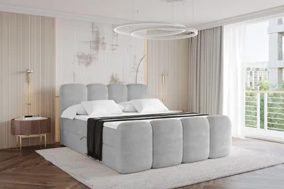 Produktbild von ALTDECOR Boxspringbett mit Fußteil - H4 Matratze und Topper - NINA Zanozek - 180x200 - Grau - Doppelbett, Boxbett, Polsterbett mit Bettkasten mit Stauraum und Kopftei