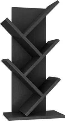 Produktbild von Unyqoos® Baumförmiges Bücherregal aus Holz, 4 Regalböden – Schmaler Displayständer 30 x 17 x 60 cm, Schwarz, platzsparend für Bücher/DVDs/CDs, Schlafzimmer & Homeoffice