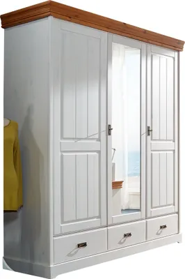 Produktbild von 3-türiger Kleiderschrank SAVONA-69 in Kiefer massiv weiß mit honig, B/H/T: ca. 192/217/62 cm