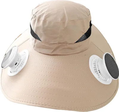 Produktbild von Solar-Ventilator-Hut mit breiter Krempe für Männer und Frauen, UV-Schutz, Outdoor-Bucket-Hut mit 2 integrierten Ventilatoren zum Wandern, Camping und Angeln