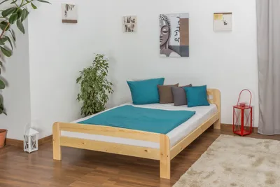 Produktbild von Bettgestell 160x200 Kiefer Vollholz massiv natur inkl. Lattenrost modernes Design