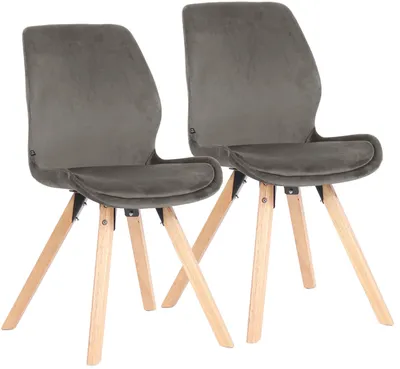 Produktbild von CLP Esszimmerstuhl 2er Set gepolstert Luna, moderner Polsterstuhl mit Rückenlehne grau Material Samt