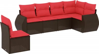 Produktbild von vidaXL 6-teiliges Gartensofa-Set mit Kissen, braun, Polyrattan