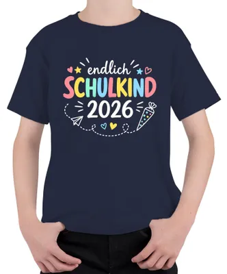 Immagine prodotto di Finalmente a scuola nel 2026: maglietta per bambini, blu navy, taglia 128, adatta per la prima elementare, disponibile per ragazze e ragazzi